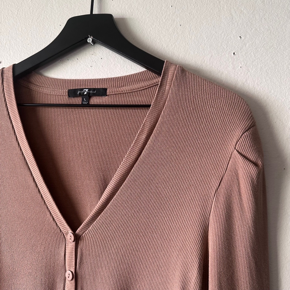 7 For All Mankind Brown Long Sleeve Ribbed Cardigan Sweater Women's Size L - Picture 3 of 7